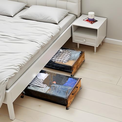 VEVOR Under Bed Storage with Wheels, 36.0 x 18.1 x 7.3 inch, Underbed Containers with Clear Lid, Underbed Shoe Organizer, Rolling Under the Bed Storage Bins for Clothes Shoes Blankets Bedroom, 2 Pack - style: E