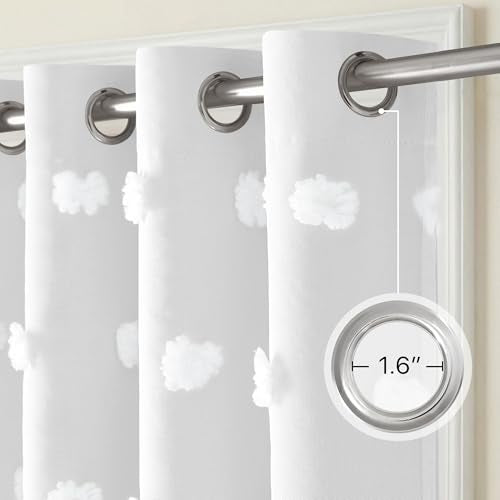 NICETOWN Pure White Pom Pom Curtains, True Blackout Double Layer Sheer Drapes for Nursery & Kids Room, Thermal Insulated Room Darkening Window Treatments, 52 x 63 Inch, 2 Panels - color: Pure White, size: 52"W x 63"L (Pack of 2)