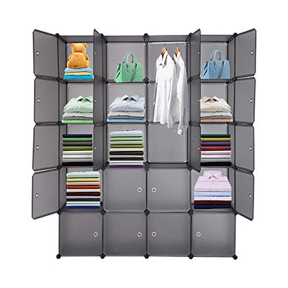 VINGLI Cube Storage Organizer, Plastic Closet Cabinet, DIY Plastic Modular Book Shelf Unit, Cube Shelves with Doors and Hanging Rods