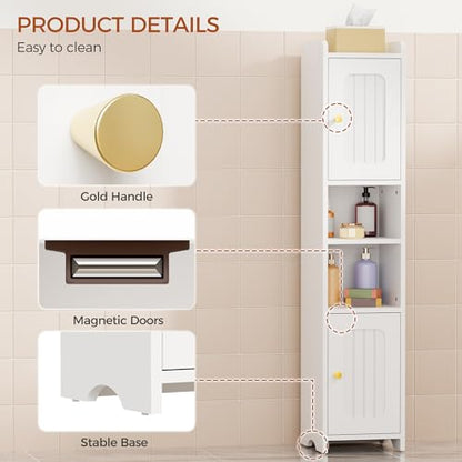ANWBROAD Slim Bathroom Storage Cabinet with 2 Doors and Adjustable Shelf | Corner Narrow Cabinet Freestanding Small Bathroom Organizers and Storage for Small Spaces,Kitchen,Living Room White USBC011W