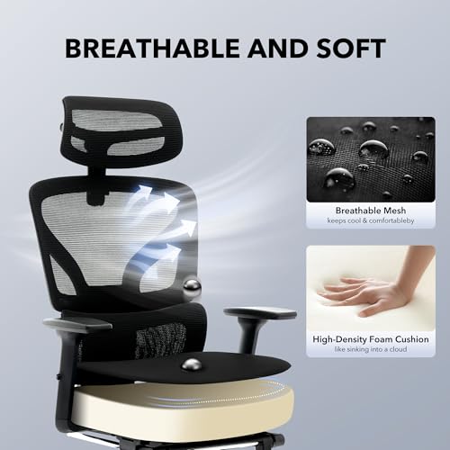 Ergonomic Office Chair Mesh – Adjustable Lumbar 3D Armrests High-Back Desk | Breathable Mesh Backrest; Seat Height & Tilt-Angle Adjustment; Smooth-Rolling Casters; Easy To Assembly, For Home, Office - color: Black-df