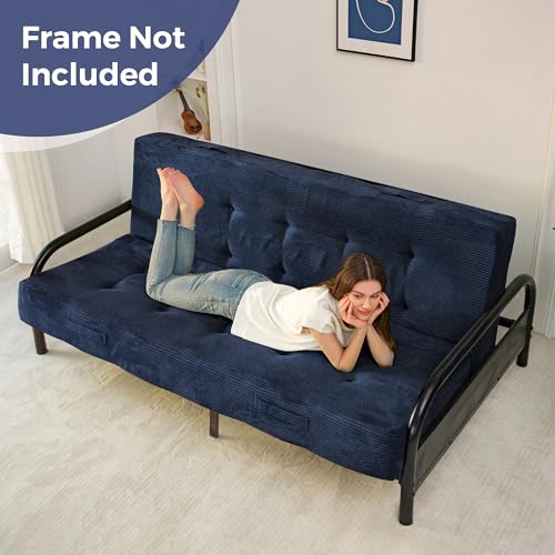 MAXYOYO Foldable Mattress, 8-Inch Tufted Futon Mattress with Handles | Tufted Floor Sofa Bed and Versatile Mattress, Carry Handles for Living Rooms or Guest Rooms, Frame Not Included, Navy - color: Navy