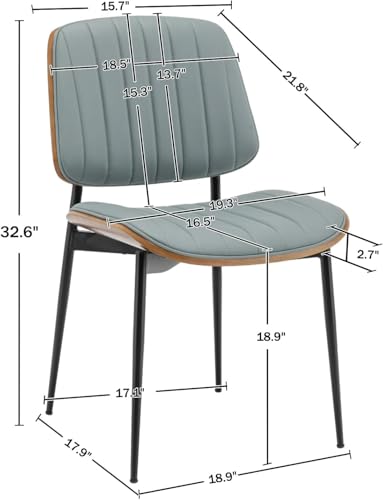 LUNLING Dining Room Chairs Mid Century Modern Retro Blue Faux Leather Chair with Walnut Bentwood Upholstered Seat Metal Legs Kitchen Chairs Adjustable Foot for Kitchen Dining Room,1PCS - color: Blue, size: 1PCS