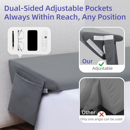 Vekkia King Bed Wedge Pillow for Headboard,Bed Gap Fille,Cover 0-6" Gap | Bed Wedge Mattress Gap Filler,High-Density Foam, Adjustable Pocket Position,Removable Cover, Gray,60"x10"x8.5" - color: Gray, size: King(76"x10"x8.5"-Large)