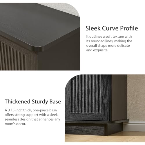 Okvnbjk Modern Sideboard Buffet Cabinet with Storage, Black | Fluted Coffee Bar Cabinet with 4 Doors & Adjustable Shelves for Kitchen, Dining Room, Living Room & Hallway - color: Black
