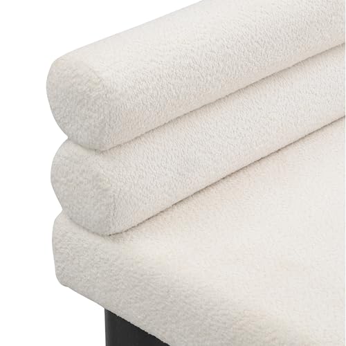 Christopher Knight Home Wally Boucle Upholstered Dining Bench, Modern Large Dining Room Chair, Entryway Ottoman Bench, Bedroom End of Bed Seating, Armless Desing and Wooden Frame, Milky White+Black - color: Milky White+black