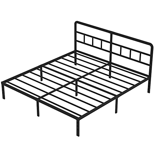 DiaOutro Metal Platform King Bed Frame with Headboard, 14 Inch, Black | Heavy Duty Bed For Kids Adults, Steel Slat Supports No Box Spring Needed, Easy Assembly, Noise Free - size: King, style: 14 Inch