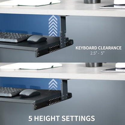 VIVO Large Height Adjustable Under Desk Keyboard Tray, 27 x 11 inch Slide-Out Platform Computer Drawer for Typing, Black, MOUNT-KB27HB