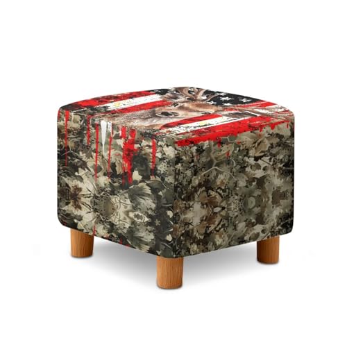 Elk Camo American Flag Print Ottoman Cover Square, Folding Storage Ottoman Slipcovers with Elastic Band, Stretch Cube Footrest Foot Stool Covers Protector - color: Elk Camo American Flag