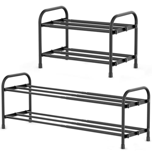 INSMART 2-Tier Expandable Shoe Rack:Stackable and Adjustable Shoes Organizer Storage Shelf, Sturdy and Durable Metal Structure Free Standing Shoe Rack for Closet Entryway Doorway - color: Black, size: 2-Tier