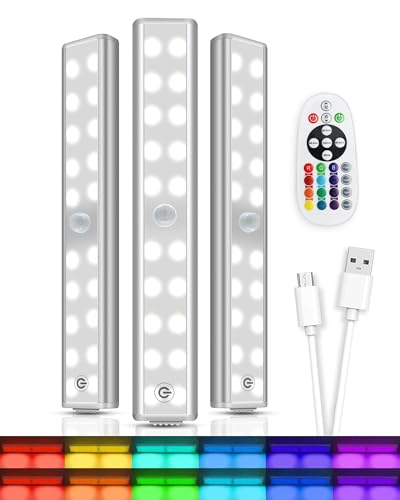 Under Cabinet Lights with Remote Control,15 Colors Under Cabinet Lighting Wireless,Rechargeable Battery LED RGB Night Light Bar withTimer,Dimmable Under Counter Lights for Indoor Kitchen,3Pack - size: 3 Pack
