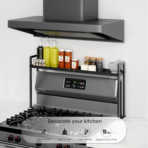 Bumusty Adjustable Stove Top Shelf, 4-Level Spice Rack, Black | Adjustable width and height use vertical space to keep spices organized above stoves or on kitchen counters. - size: High Stand