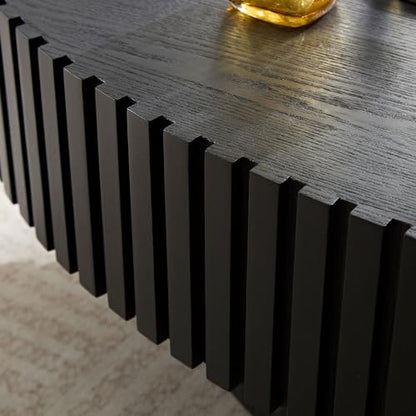 JUSTONE 43.31 Inch Black Oval Coffee Table, Farmhouse Wood Farmhouse Style with Handcrafted Relief & Circle Drum Design for Living Room & Apartments, 43.31x13.78 Inches (Black) - color: 43.3'' Oval - Black