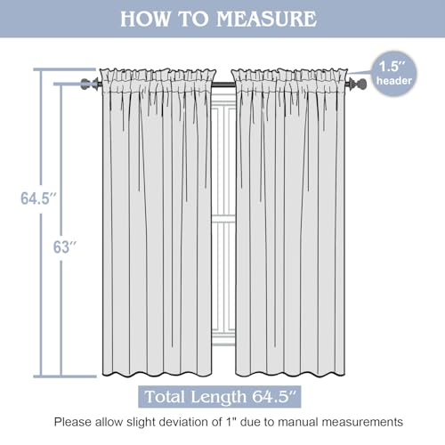 Gwine Black Sheer Curtains 63 Inch Length 2 Panels Set, Light Filtering Leaf Jacquard Textured Soft Airy Living Room Bedroom Curtains, Elegant Rod Pocket Farmhouse Curtain, 42Wx63L Inches, 2PCS - color: Black, size: 42"W x 63"L (Pack of 2)