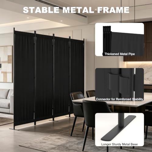 4 Panel Room Divider, 6FT Folding Privacy Screens(Black, 4 Panel-88'') | Portable Partition Room Dividers, Freestanding Wall Divider for Office, Studio, Room Separation - color: Black