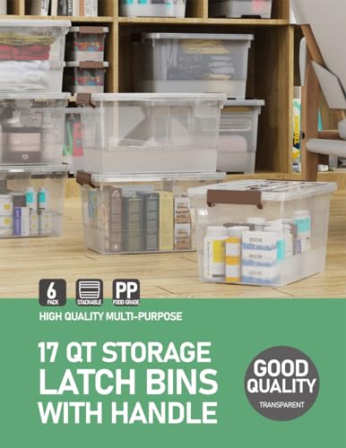 WYT 6 Pack 17qt Clear Plastic Storage Bin with Lid and Latching Buckles, Stackable Tote Organizing Box with Handle - size: 17qt - 6 pack