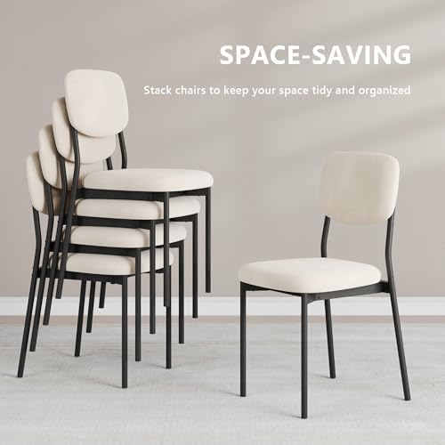 Einhomn Upholstered Dining Chairs Set, Modern Stackable Dining Room Chairs with Soft Velvet Backrest, Kitchen Chairs with Sturdy Metal Legs for Living Room, Restaurant, Set of 2,Cream Beige - color: Cream Beige