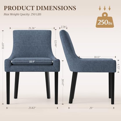 COLAMY Modern Dining Room Chairs Set of 2 with Mid Back and Wood Legs, Upholstered Kitchen Chairs for Dining Room/Living Room, Blue - color: Blue, size: Set of 2