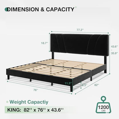 Novilla King Bed Frame and Headboard, King Bed Frame, Velvet Upholstered Bed Frames, No Box Spring Needed, Heavy Duty Feet, Easy Assembly, Black Velvet - color: Black Velvet, size: King