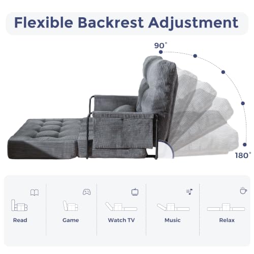 MAXYOYO Adjustable Folding Sofa Bed Couch with 2 Pillows, Dark Grey | Multi-Functional Bean Bag Bed, 5-Position Foldable Lazy Floor Sofa Bed with Armrest, Versatile Floor Seating for Reading - color: Dark Grey