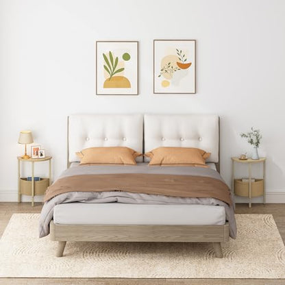 Small Round Side Table End Table, Tall Accent Table with Storage Basket, Set of 2 Half Round Tables Half Moon Tables, Coffee Bedside Tables, Modern Nightstand for Living Room Bedroom,Natural - color: Natural Walnut