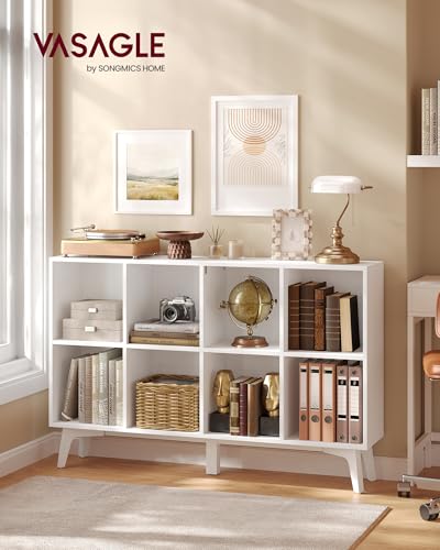 VASAGLE MAEZO Collection - Bookshelf, Bookcase, Cube Shelf with 8 Compartments, Storage Shelf, for Living Room, Home Office, Dining Room, 9.4 x 47.1 x 30.3 Inches, Cloud White ULBC193WB01S - color: Cloud White, size: 9.4"D x 47.1"W x 30.3"H, style: 8 Cube
