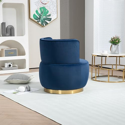 SLEERWAY 360° Swivel Barrel Chair Set of 2, Modern Velvet Round Accent Chair, Comfy Upholstered Small Armchair with Gold Metal Base for Living Room Bedroom Nursery Office Sillas para Sala, Navy Blue - color: Navy, size: 25.2" W