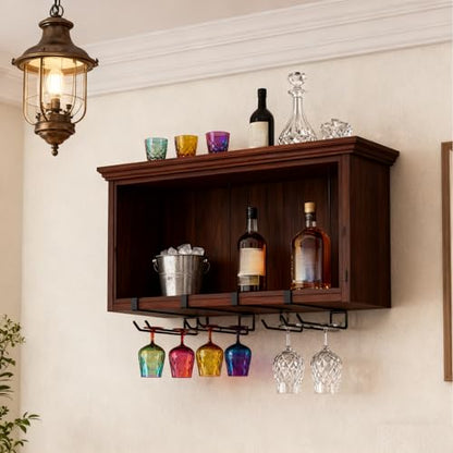 Wine Glass Holder Under Cabinet 2PCS, Stemware Rack Hanger Under Cabinet Wine Glass Rack Kitchen Hanging Storage Rack Organizer, Black