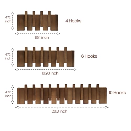 11.8" Wooden Piano Key Coat Rack Wall Mounted, 4 Hooks Natural Walnut Wall Coat Rack, Wall Mounted Coat Rack for Hanging Coats/Hats/Keys/Towels/Bags - size: 4 Hooks
