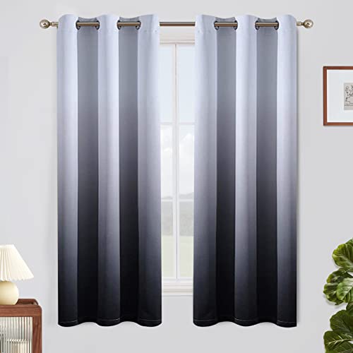 SimpleHome Ombre Gradient Black White to Gray Curtains for Bedroom, 42Wx63L | Room Darkening Curtains,Light Blocking Thermal Insulated Grommet Window Curtains for Living Room,2 Panels,63 Inches Length - color: Black and White, size: 42"W x 63"L (Pack of 2