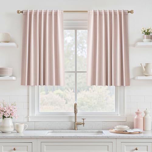 UHITECH 35 Inch Long Short Blackout Curtains for Bedroom 2 Panels, Pink | Small Window, Suitable for Kitchen/Living Room/Basement, Thermal Insulated, Boho, Noise Cancelling, Privacy, Home Decorate - color: Pink, size: 50"W x 35"L (Pack of 2)