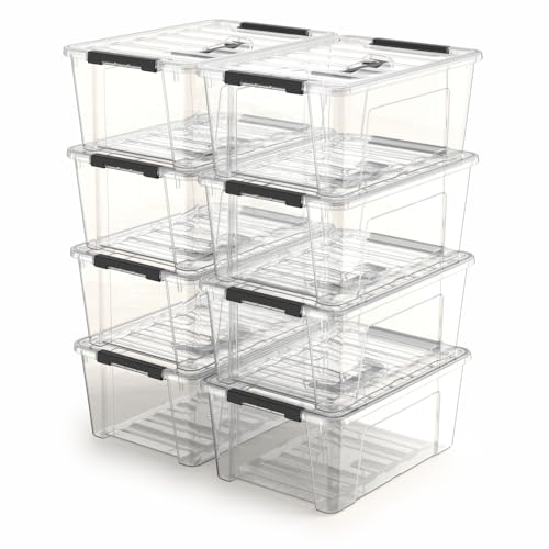 8 Pack Clear Plastic Storage Bins with Lids and Handle, Small Stackable Latching Storage Boxes for Organization (5 Quart) - color: Clear