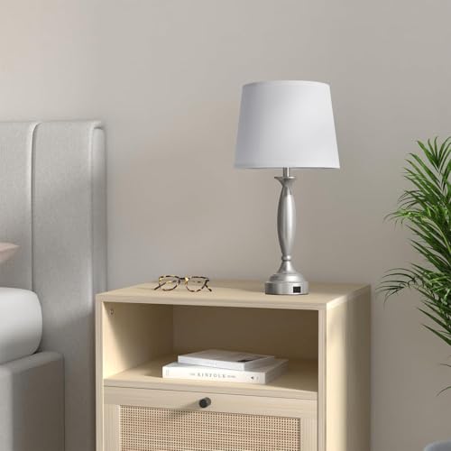 Bedroom Lamps for Nightstand, 3 Way Dimmable Silver Bedside Lamps with USB | 25.5" Touch, USB C+A Ports, Bulb Included, White Shade, Silver, Chrome, Bed Side lamps for Night Stands, Living Room - color: B. White Shade and Nickel Base, size: 25.5in Touch C
