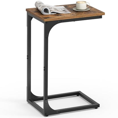 VASAGLE C-Shaped End Table, Small Sofa Side Table with Metal Frame | for Couch, Living Room, Bedroom, Bedside, Rustic Brown and Black, BARNET Collection ULET350B01 - color: Rustic Brown + Black