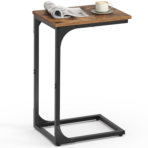 VASAGLE C-Shaped End Table, Small Sofa Side Table with Metal Frame | for Couch, Living Room, Bedroom, Bedside, Rustic Brown and Black, BARNET Collection ULET350B01 - color: Rustic Brown + Black
