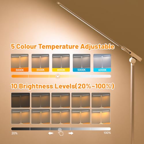 Desk Lamps for Home Office, LED Desk Light, White | 5 Color Modes, 10 Brightness, with USB Charging Port, Dual Swing Arm Dimmable Desk Lamps for Home Office Nail Dorm - color: White