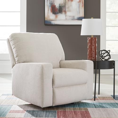 Signature Design by Ashley Aviemore Rocker Recliner, Stone | 3-position manual recline, Heavy-duty metal seat box, Soft chenille upholstery, Spacious 34 in living room chair - color: Stone, style: Recliner