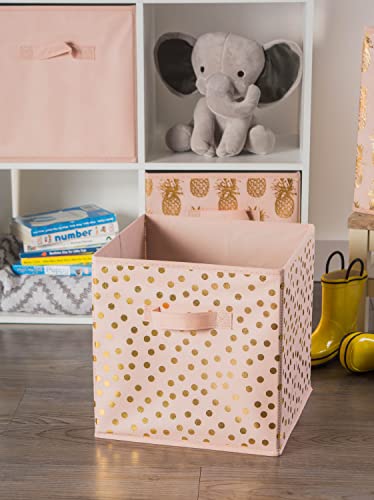 DII Woven Polyester Storage Bin, Polka Dot, Pink & Gold, Small Set of 2 - color: Pink & Gold, size: Small Set of 2, 11x11x11" Cube