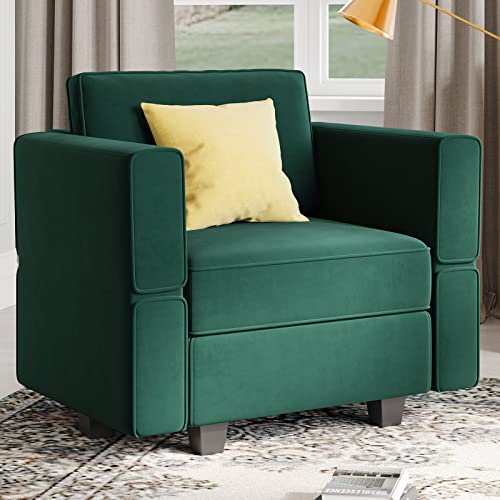 Belffin Velvet Modular Sectional Arm Chair Accent Chair with Storage Seat Single Club Chair for Apartment Green - color: Green, size: Armchair