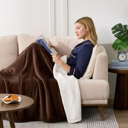 Casual Living Queen Sherpa Blanket, Reversible Fleece, 90" x 90", Brown | Cozy Sherpa Reverse, Oversized Coverage, Hypoallergenic, OEKO-TEX Compliant, Machine Washable, Plush Fleece Face - color: Brown, size: Full/Queen 90 x 90-inch