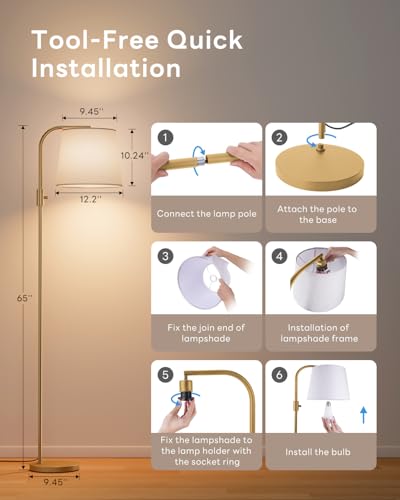 Smart RGB Arc Floor Lamp, 65", App Control, Compatible with Alexa | 2700K-6000K tunable white, 1%-100% dimmable, music sync, 1200lm, 350° swivel woven linen shade, no account required - color: Gold, size: 65"(App Control)