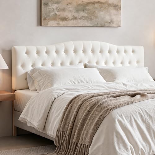 Iroomy Upholstered Queen Headboard, Button Diamond Tufted Headboard with Adjustable Height and Solid Wood Leg, Velvet Padded Headboards for Queen Size Bed, Modern Head Board, White - color: White, size: Queen
