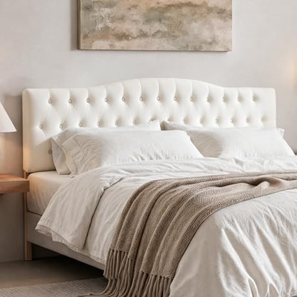 Iroomy Upholstered Queen Headboard, Button Diamond Tufted Headboard with Adjustable Height and Solid Wood Leg, Velvet Padded Headboards for Queen Size Bed, Modern Head Board, White - color: White, size: Queen