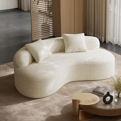 79" Curved Loveseat, Boneless Deep Seat Boucle Cloud Sofa, Cream White | Curved boneless design, deep plush seating, soft boucle upholstery and 2 pillows deliver cloud-like comfort for living rooms. - color: Ceam White