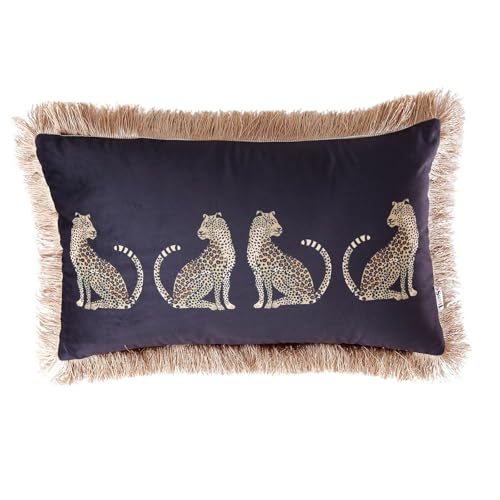 Lumbar Decorative Throw Pillow Cover with Tassels Leopard Pattern Cushion Cover Luxury Style Soft Velvet Pillowcase for Sofa Couch Bedroom (12"x20",Black) - color: Black, size: 20" x 12" (Pack of 1)