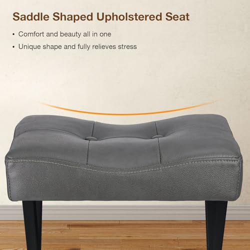 18-Inch Leather Vanity Stool Chair, Gray Makeup Stool | Vanity Bench, Metal X-Leg, 300 LBS, 16.3"x12.4"x18", Ottoman Accent Stool, Thick Padded Saddle Seat, For Living Room Bedroom - size: Small, style: Gray Leather