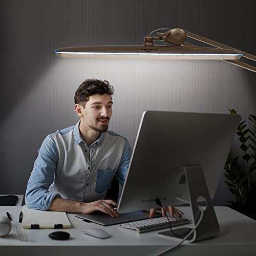 23-Inch LED Task Lamp with Clamp, 24W 2200LM, Gold | 117 SMD LEDs with 4 brightness levels provide eye-caring lighting for reading, crafting, office work, and study
