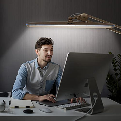 23-Inch LED Task Lamp with Clamp, 24W 2200LM, Gold | 117 SMD LEDs with 4 brightness levels provide eye-caring lighting for reading, crafting, office work, and study