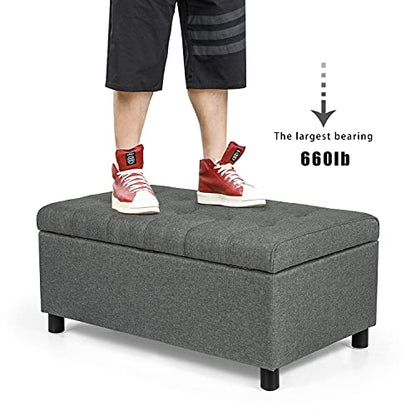 34" Ottoman with Storage,Tufted Storage Ottoman Bench with Legs | Fabric,Safety Hinge,Upholstered,Rectangular,Entryway Bench with Seating for Living Room Bedroom Gray - color: Fabric Gray
