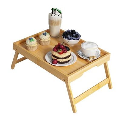 Youpehom Bamboo Bed Tray Table with Folding Legs, Large, Bamboo | Large bamboo bed tray with folding legs, handles and raised edges for meals, laptops, reading and serving in bed. - color: Bamboo, size: Large